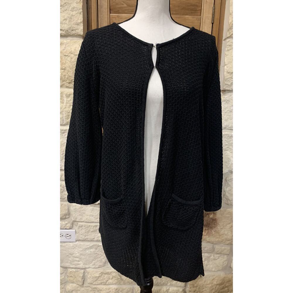 S’ Max Mara Women’s Long Sleeve Black Cotton Blend Cardigan 2 Hook Closure Med
